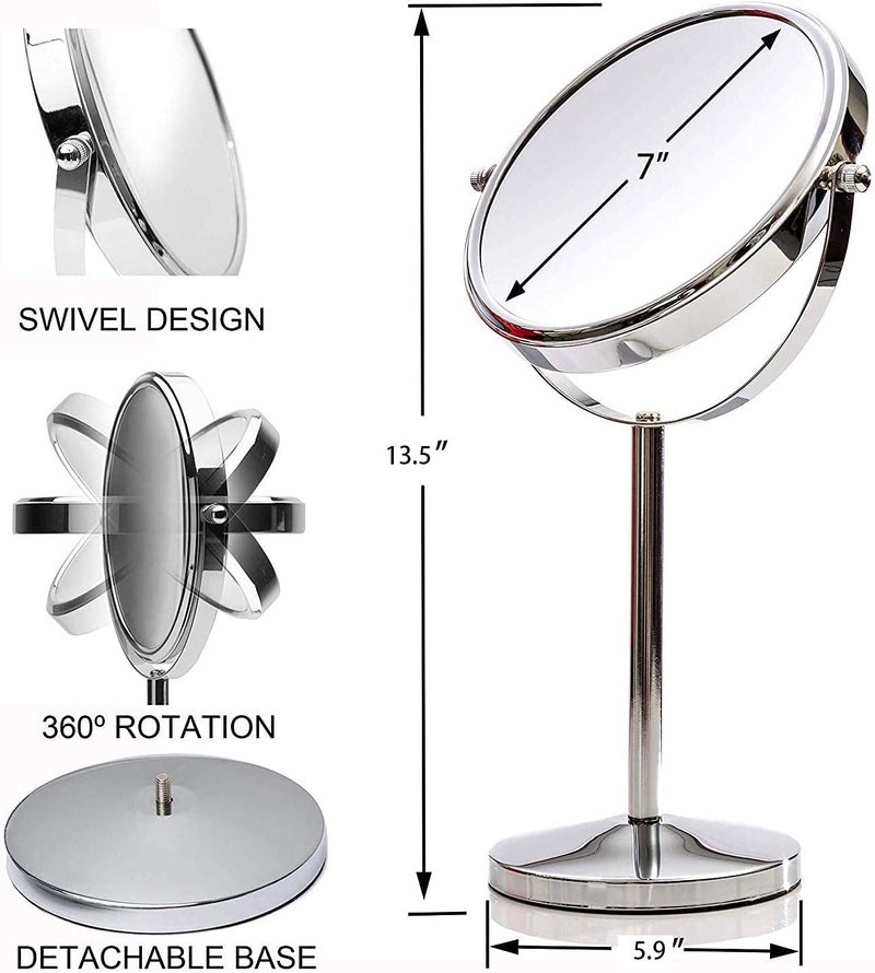 Longkins 7 Inch Makeup Mirror Double Sided Tabletop Vanity Mirror with 3x Magnification Swivel Cosmetic Mirror for Home Bathroom Shower Travel - Image 2