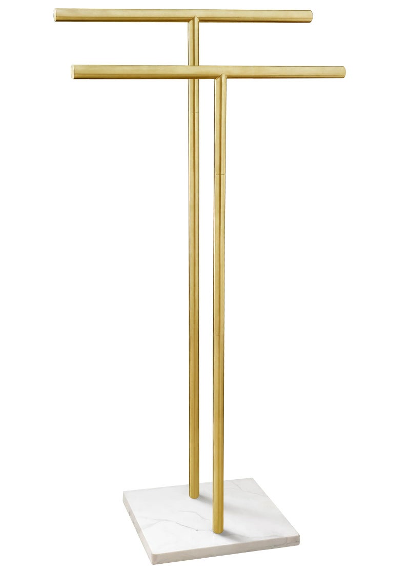 EADOT 40 Inch Standing Towel Rack for Bathroom Floor Double-T Shape Bath Sheet Holder with Marble Design Base Towel Rack Freestanding Next to Tub or Shower Towel Holder Stand SUS304 Brushed Gold - Image 1