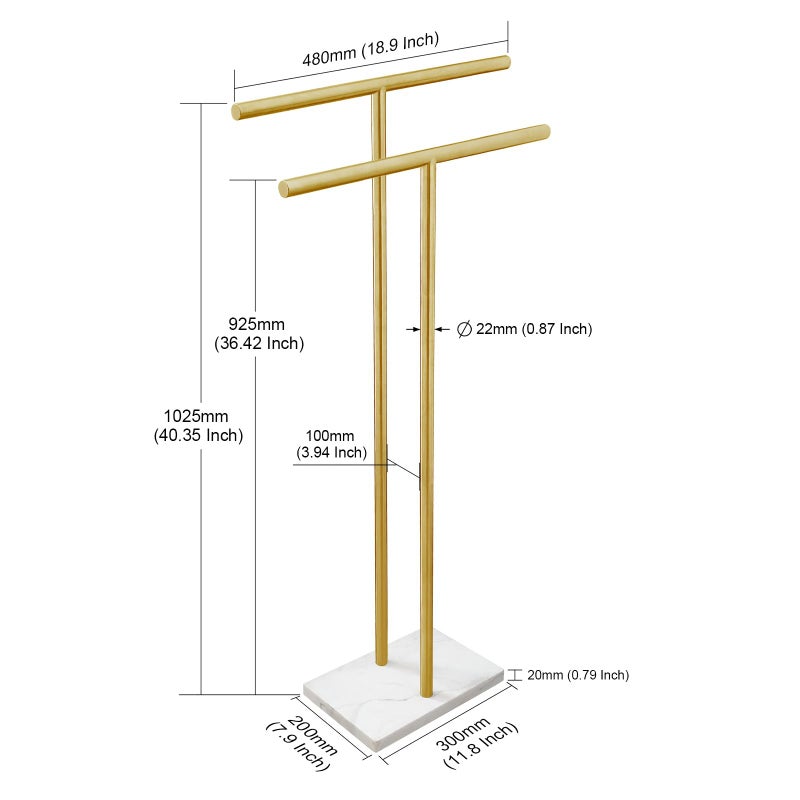 EADOT 40 Inch Standing Towel Rack for Bathroom Floor Double-T Shape Bath Sheet Holder with Marble Design Base Towel Rack Freestanding Next to Tub or Shower Towel Holder Stand SUS304 Brushed Gold - Image 2