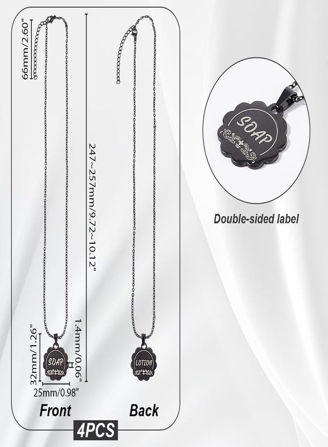 AHANDMAKER 4Pcs Lotion/Soap Tags, Stainless Steel Soap Dispenser Chain Labels Soap Bottle Labels Dispenser Set Hanging Tags for Mason Jar Decoration Kitchen Bathroom Organization, Black - Image 2