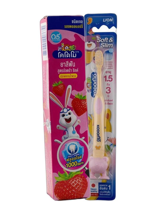 Kodomo Tooth Paste Gel Strawberry 40 G & Children's Toothbrush (Soft&Slim) 1.50-3 Yrs Bundle - Image 1