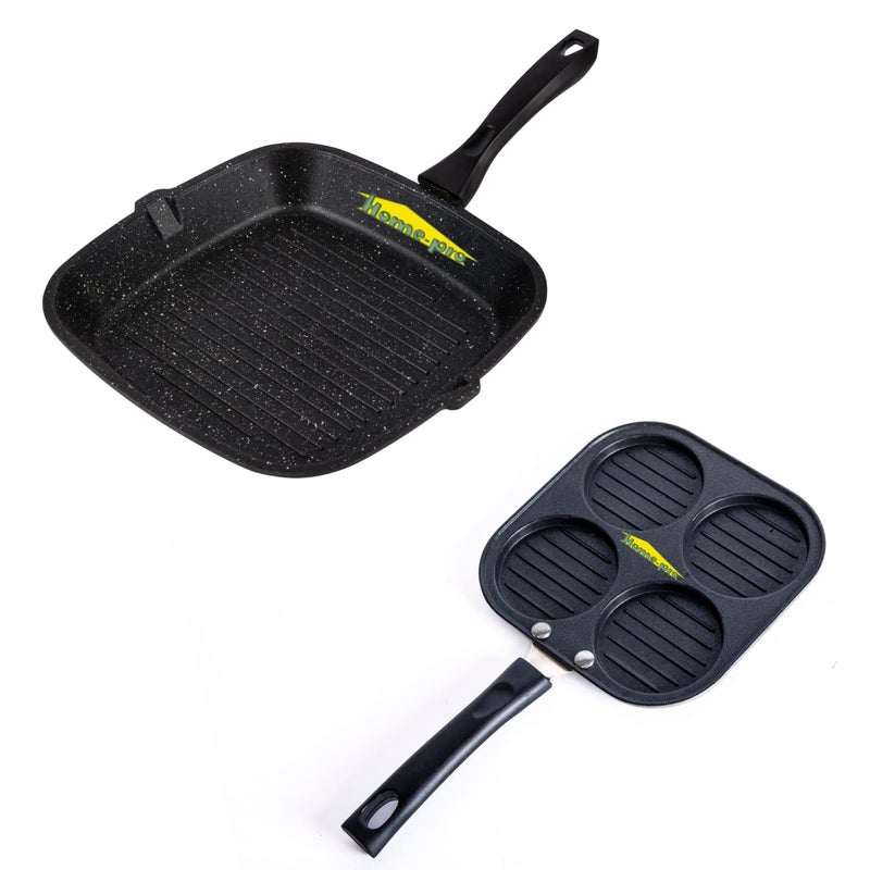 Home Pro Home-Pro - Grill Pan & Mini Uttapam | Non Stick Combos | Pot Pan Set | Aluminium Set | Bakelite Handle | Combo Pack of 2 - Image 1