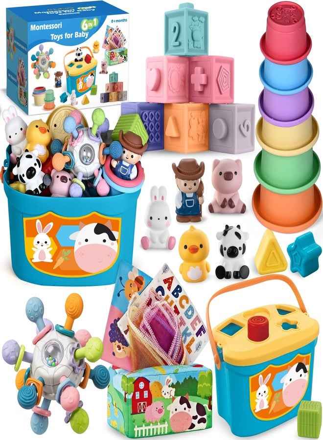 OCHIDO Baby Toys 6-12 Months, 6 in 1 Montessori Toys for 1 Year Old, Soft Infant Sensory Teething Toy, Stacking Cups & Blocks, Shape Sorter Blocks, Finger Puppets, Tissue Box Toy for Toddler 0-3-6-9-12 M+ - Image 1