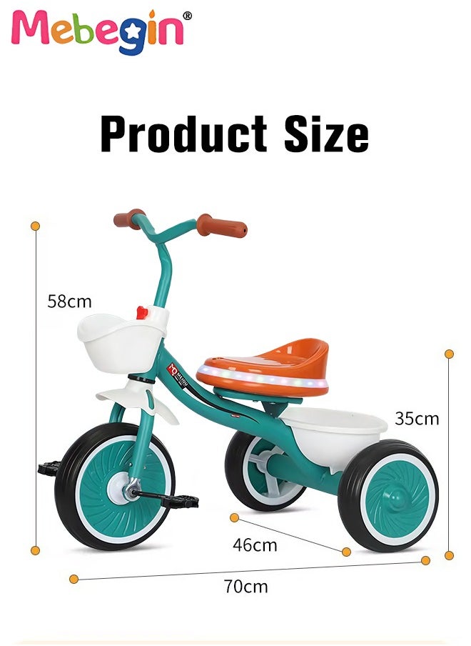 MEBEGIN Kids Tricycles with Music and Light, Pedal Balance Bike with 3 Silence Wheels, Storage Basket and Pedals, Outdoor Ride-on Bikes, Suitable for a Wide Range of Roads, Ideal Gift for Kids  - Image 4