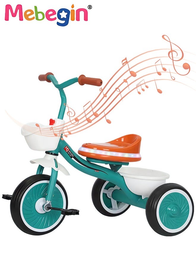 MEBEGIN Kids Tricycles with Music and Light, Pedal Balance Bike with 3 Silence Wheels, Storage Basket and Pedals, Outdoor Ride-on Bikes, Suitable for a Wide Range of Roads, Ideal Gift for Kids  - Image 1