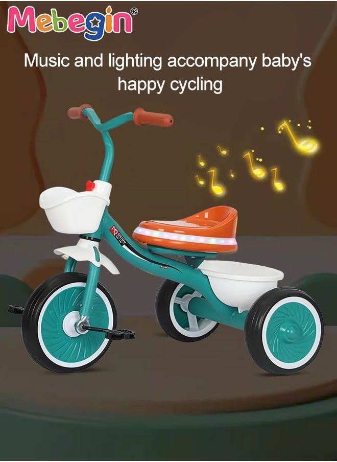 MEBEGIN Kids Tricycles with Music and Light, Pedal Balance Bike with 3 Silence Wheels, Storage Basket and Pedals, Outdoor Ride-on Bikes, Suitable for a Wide Range of Roads, Ideal Gift for Kids  - Image 2