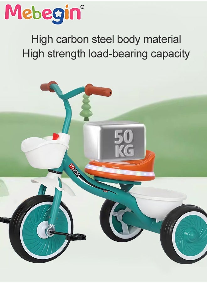 MEBEGIN Kids Tricycles with Music and Light, Pedal Balance Bike with 3 Silence Wheels, Storage Basket and Pedals, Outdoor Ride-on Bikes, Suitable for a Wide Range of Roads, Ideal Gift for Kids  - Image 3