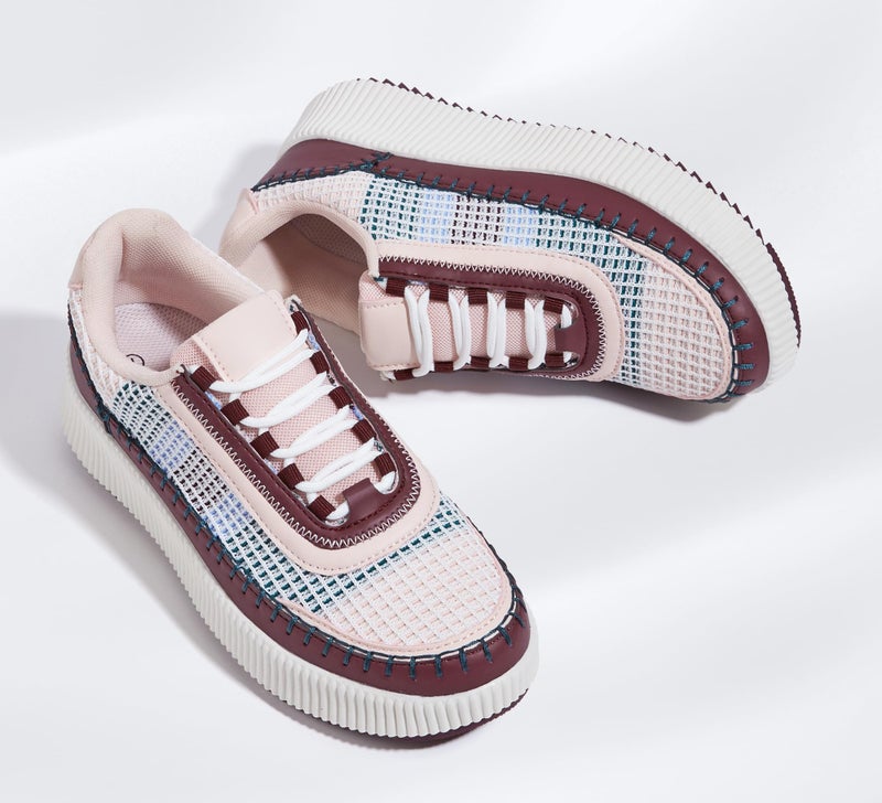 LUCKY STEP Women's Platform Sneakers Rhinestone Fashion Chunky Casual Sparkly Retro Braided Walking Shoes (Wine/Pink Knit,8 B(M) US) - Image 5
