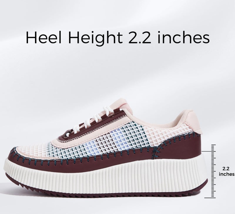 LUCKY STEP Women's Platform Sneakers Rhinestone Fashion Chunky Casual Sparkly Retro Braided Walking Shoes (Wine/Pink Knit,8 B(M) US) - Image 3