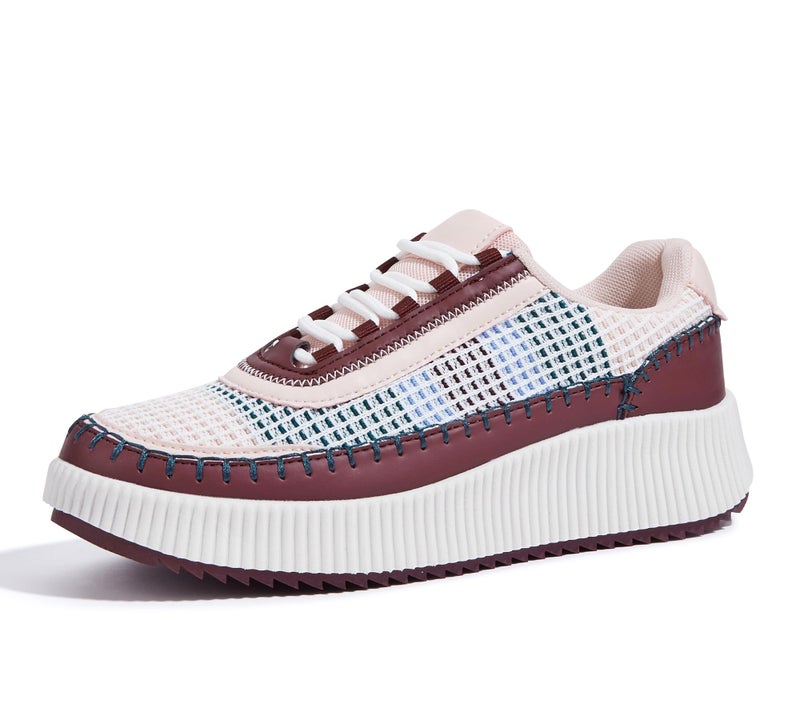 LUCKY STEP Women's Platform Sneakers Rhinestone Fashion Chunky Casual Sparkly Retro Braided Walking Shoes (Wine/Pink Knit,8 B(M) US) - Image 1
