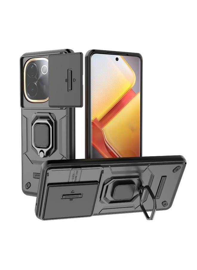 Generic For vivo iQOO Z9s Pro 5G Global Sliding Camshield TPU + PC Shockproof Phone Case with Holder(Black) 