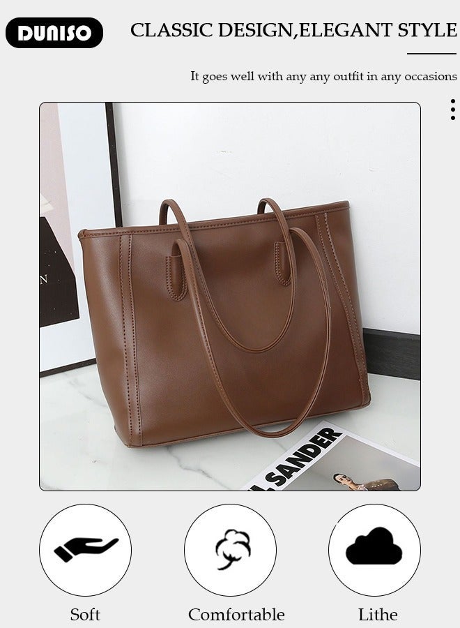 DUNISO Women's Shoulder Tote Bag Faux Leather Handbag For Women Large Capacity Bucket Bag Fashionable Travel Messenger Shoulder Bag For Ladies Girls College Students - Image 2