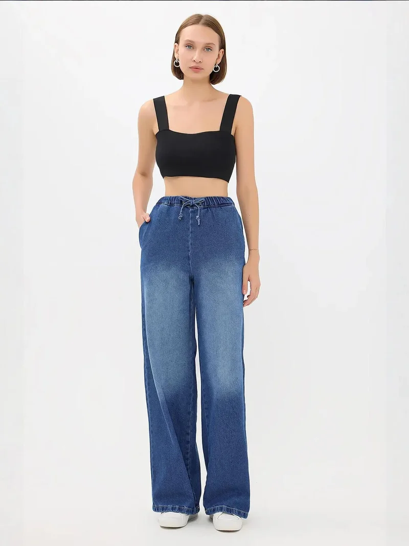 High-Waist Drawstring Denim Jeans