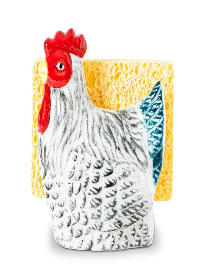 GABROC Chicken Sponge Holder for Kitchen Sink - Colorful Ceramic Hen Shaped Sponge Caddy, Farmhouse Hen Kitchen Décor, Decorative Sink Organizer, Dishwasher Safe - Image 1