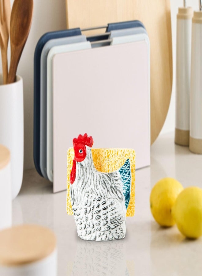 GABROC Chicken Sponge Holder for Kitchen Sink - Colorful Ceramic Hen Shaped Sponge Caddy, Farmhouse Hen Kitchen Décor, Decorative Sink Organizer, Dishwasher Safe - Image 3