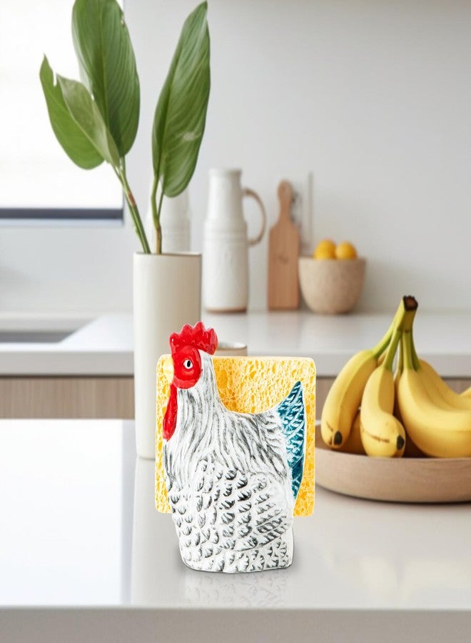 GABROC Chicken Sponge Holder for Kitchen Sink - Colorful Ceramic Hen Shaped Sponge Caddy, Farmhouse Hen Kitchen Décor, Decorative Sink Organizer, Dishwasher Safe - Image 2