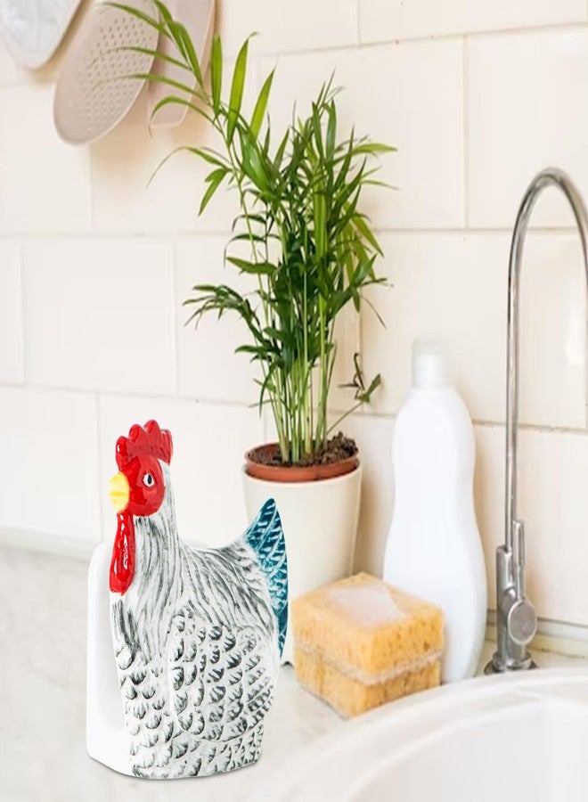 GABROC Chicken Sponge Holder for Kitchen Sink - Colorful Ceramic Hen Shaped Sponge Caddy, Farmhouse Hen Kitchen Décor, Decorative Sink Organizer, Dishwasher Safe - Image 4