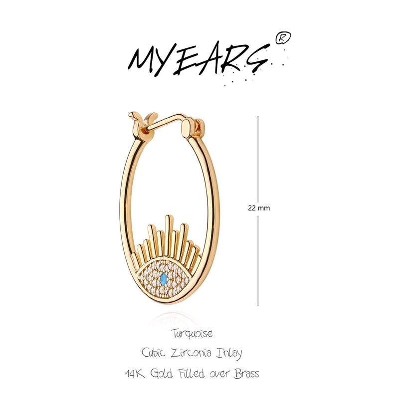 MYEARS أقراط عين الشر للنساء من MYEARS، حلقات ذهبية، تركواز، زركونيا مكعبة 14K، بسيطة كبيرة، مضادة للحساسية، مجوهرات حماية يومية - Image 4