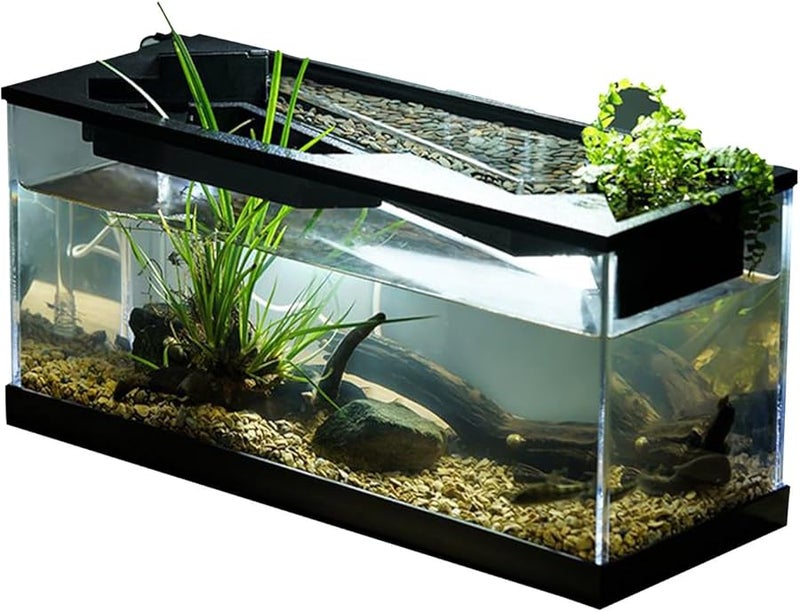 Mini Desktop Aquarium Turtle Fish Tank With Filter Air Pump Hydroponic Planter Blue - Image 2