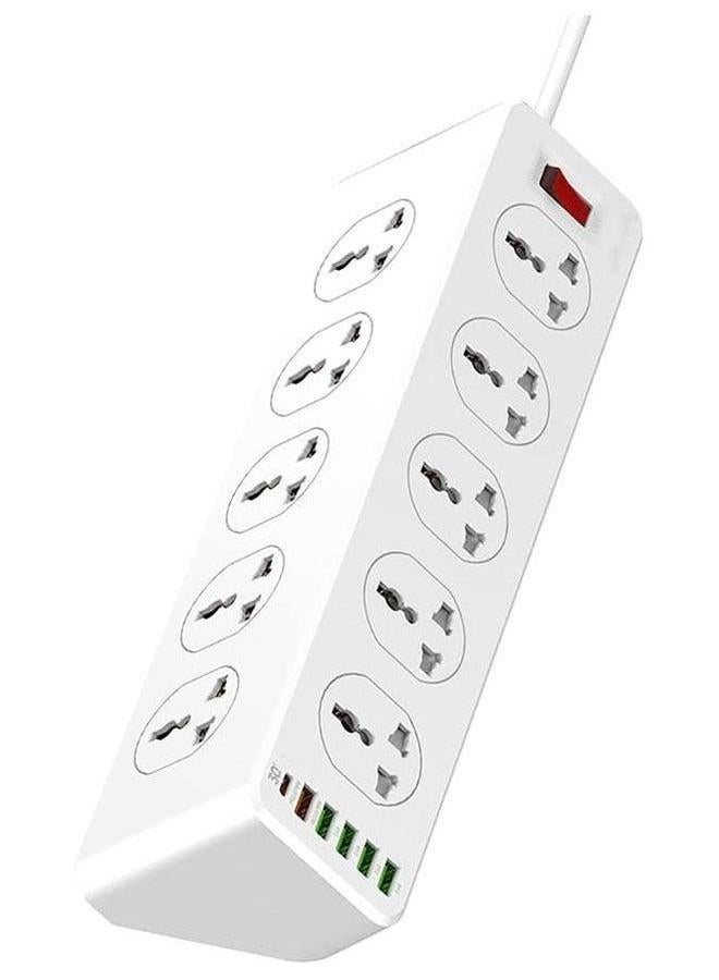 HOMESTAR Socket Extension, 10-Socket Power Strip, Multifunctional Fast Charging Port, 2-Meter Cord - Image 1