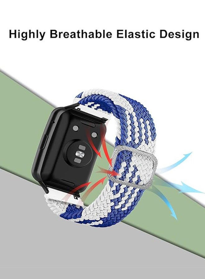 Beauenty Braid Nylon Band for Watch, Compatible with Huawei Watch Fit 3/4/5 Strap, Two-color Woven, Soft Sport Replacement Wristband Compatible for Huawei Fit 3/4/5 Smartwatch 22mm-(Blue/White) - Image 2
