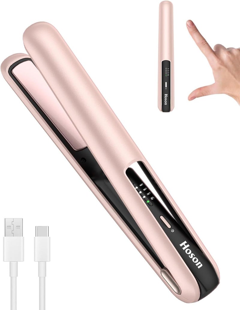 Hoson Hoson Cordless Hair StraightenerPortable Mini Flat Iron Travel for Short HairUSBC Rechargeable Wireless Hair Straightener and Curler 2 in 1 Pinkfor Touch Ups 