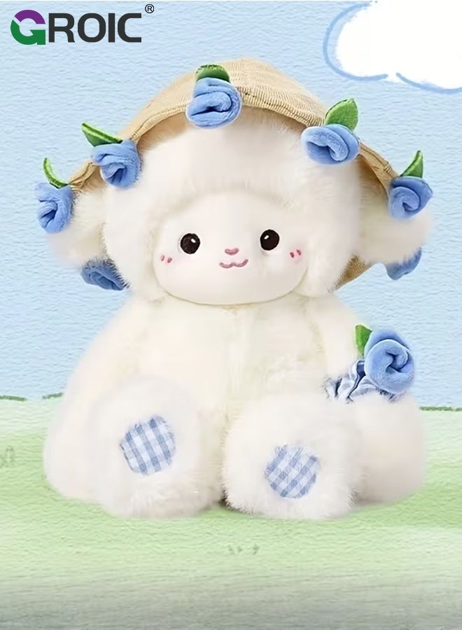 GROIC 30CM Lamb Plush Toy, Magnetic Stuffed Animal with Floral Hat, Soft Fluffy Sheep Doll for Kids and Adults, Cute Gift for Girls and Flower Lovers, Ultra Soft and Interactive Cuddly Toy, Blue Rose Plush Toy - Image 3