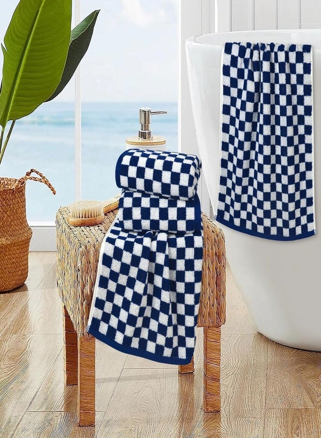 Jacquotha Hand Towels for Kitchen Checkered 4-Pack, Navy Blue Towels for Bathroom Coastal & Neutral, Lightweight Absorbent Cotton Face Towels for Relaxed Use, 13x29 Inches - Image 3