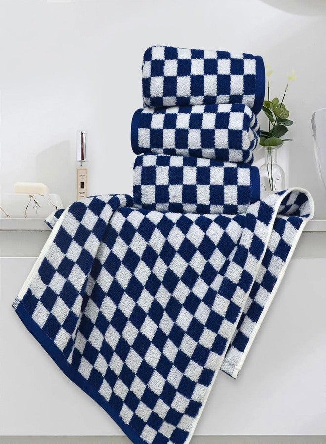 Jacquotha Hand Towels for Kitchen Checkered 4-Pack, Navy Blue Towels for Bathroom Coastal & Neutral, Lightweight Absorbent Cotton Face Towels for Relaxed Use, 13x29 Inches - Image 2