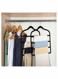 Y&D 5 Pack Pants Hangers Non Slip Space Saving Multi-Layer Swing Arm Velvet Pant Hanger 4Tier Saver for Jeans Scarf Trouser Tie Towel Silk Clothes  - Image 3