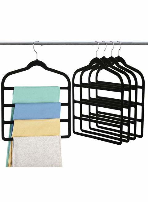 5 Pack Pants Hangers Non Slip Space Saving Multi-Layer Swing Arm Velvet Pant Hanger 4Tier Saver for Jeans Scarf Trouser Tie Towel Silk Clothes