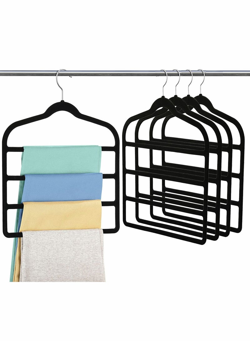 Y&D 5 Pack Pants Hangers Non Slip Space Saving Multi-Layer Swing Arm Velvet Pant Hanger 4Tier Saver for Jeans Scarf Trouser Tie Towel Silk Clothes  - Image 1