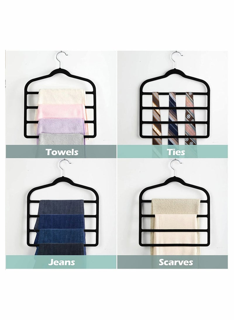 Y&D 5 Pack Pants Hangers Non Slip Space Saving Multi-Layer Swing Arm Velvet Pant Hanger 4Tier Saver for Jeans Scarf Trouser Tie Towel Silk Clothes  - Image 4