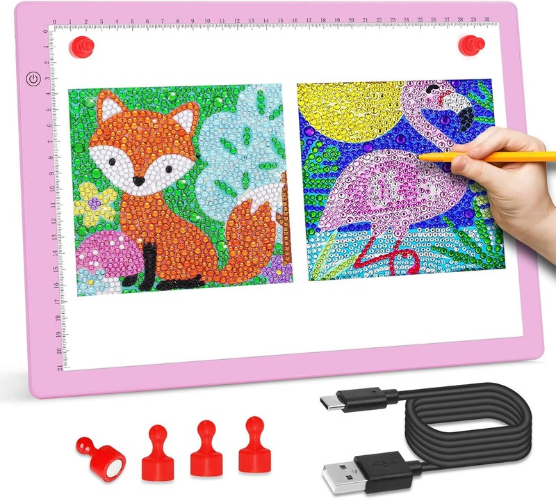 Comzler A4 LED Light Board, 3 Level Dimmable Brightness USB Power Artcraft Light Table for Tracing, Light Drawing Sketch Pad for Animation, Sketching, Drawing, Stenciling, Artists - Pink - Image 1