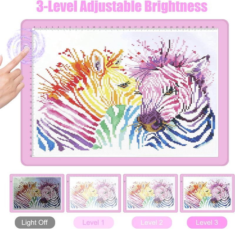 Comzler A4 LED Light Board, 3 Level Dimmable Brightness USB Power Artcraft Light Table for Tracing, Light Drawing Sketch Pad for Animation, Sketching, Drawing, Stenciling, Artists - Pink - Image 3