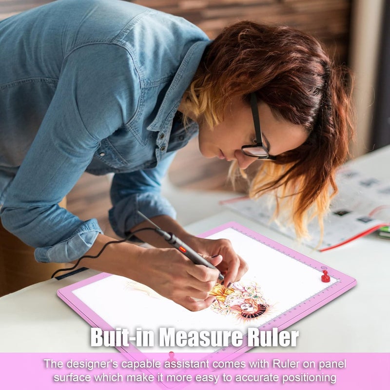Comzler A4 LED Light Board, 3 Level Dimmable Brightness USB Power Artcraft Light Table for Tracing, Light Drawing Sketch Pad for Animation, Sketching, Drawing, Stenciling, Artists - Pink - Image 5