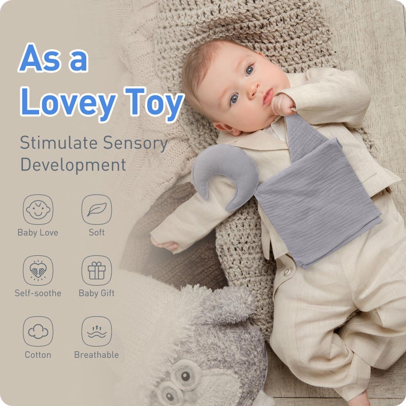 Knirose Newborn Baby Loveys Security Blanket Muslin Soft  Breathable, Muslin Cotton Moon Lovies for Baby New Born Boy Girl Unisex Baby Unique Neutral Presents for Babies Newborn Toddler - Image 4