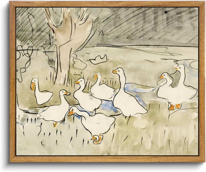 KBKBART Framed Vintage Nursery Wall Decor  Farmhouse Duck Decor Art Prints for Bedroom  Rustic Animal Illustration Canvas Painting  Vintage Bathroom Wall Art Prints Cute Duck Decorations for Home (8""x10"") - Image 1