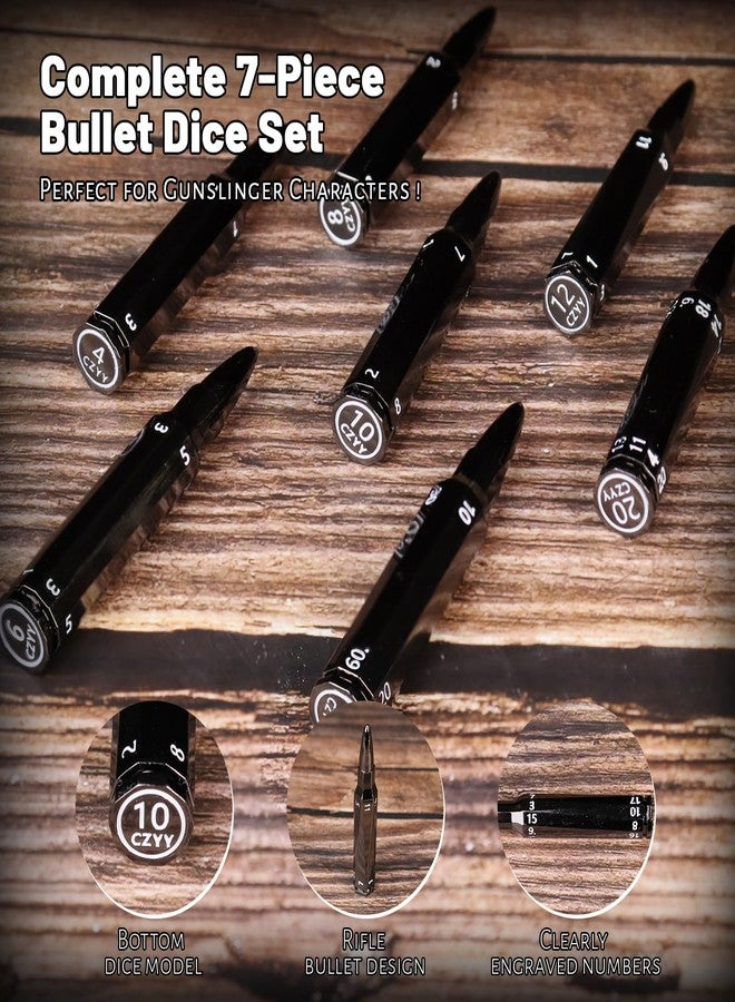 CZYY Rifle Bullet Dice Set - Solid Metal 7 Polyhedral Dice Set with Spinning Container Case & Cartridge Holder Belt - Perfect Role Playing Dice Set for DND, Tabletop Games (Black) - Image 5