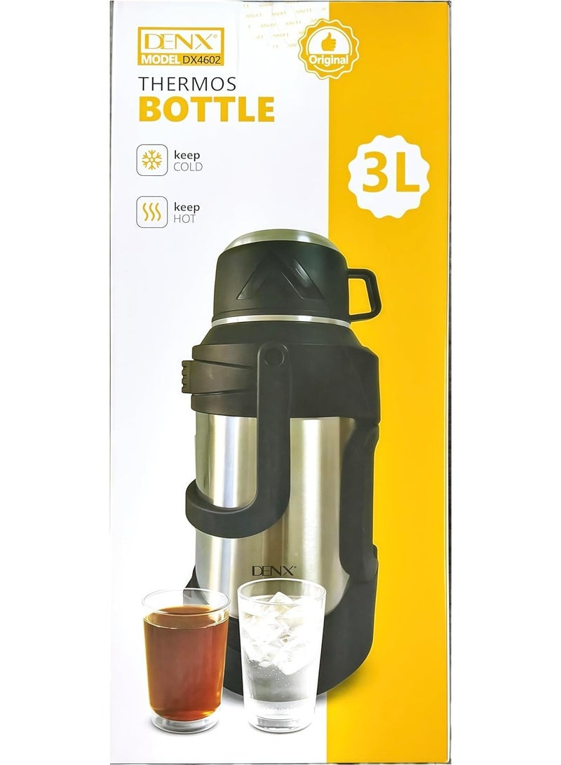 دينكس ترمس دينكس، 3 لتر، مصنوع من الفولاذ المقاوم للصدأ، معزول بالتفريغ، سعة كبيرة، ساخن وبارد، يدوم من 24 إلى 48 ساعة، زجاجة مياه محمولة للسفر، للاستخدام في المكتب والمدرسة والتخييم والاستخدام الخارجي، DX4602 - Image 4