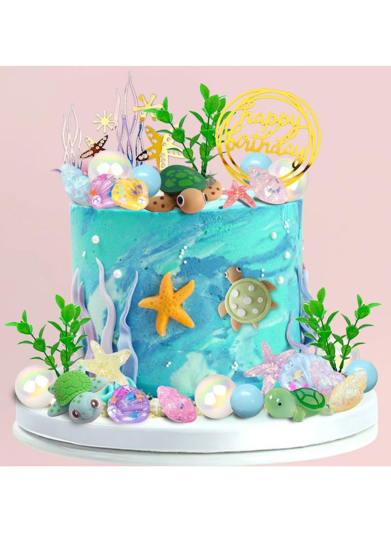 Zikra Cake Toppers, 34Pcs Turtle Cake Topper Under the Sea Cake Decoration with Ocean Turtle Starfish Conch and Seashells for Sea Theme Birthday Party Baby Shower Supplies - Image 4