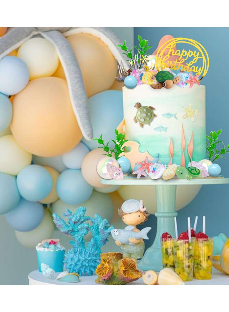 Zikra Cake Toppers, 34Pcs Turtle Cake Topper Under the Sea Cake Decoration with Ocean Turtle Starfish Conch and Seashells for Sea Theme Birthday Party Baby Shower Supplies - Image 5