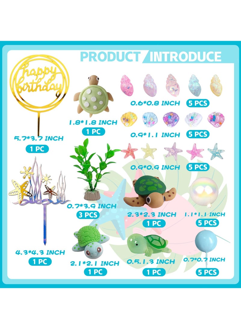 Zikra Cake Toppers, 34Pcs Turtle Cake Topper Under the Sea Cake Decoration with Ocean Turtle Starfish Conch and Seashells for Sea Theme Birthday Party Baby Shower Supplies - Image 2