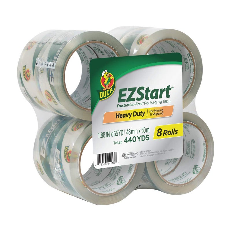 Duck EZ Start Packing Tape, 1.88 Inches x 54.6 Yards, Clear, 8 Pack (282404) - Image 1