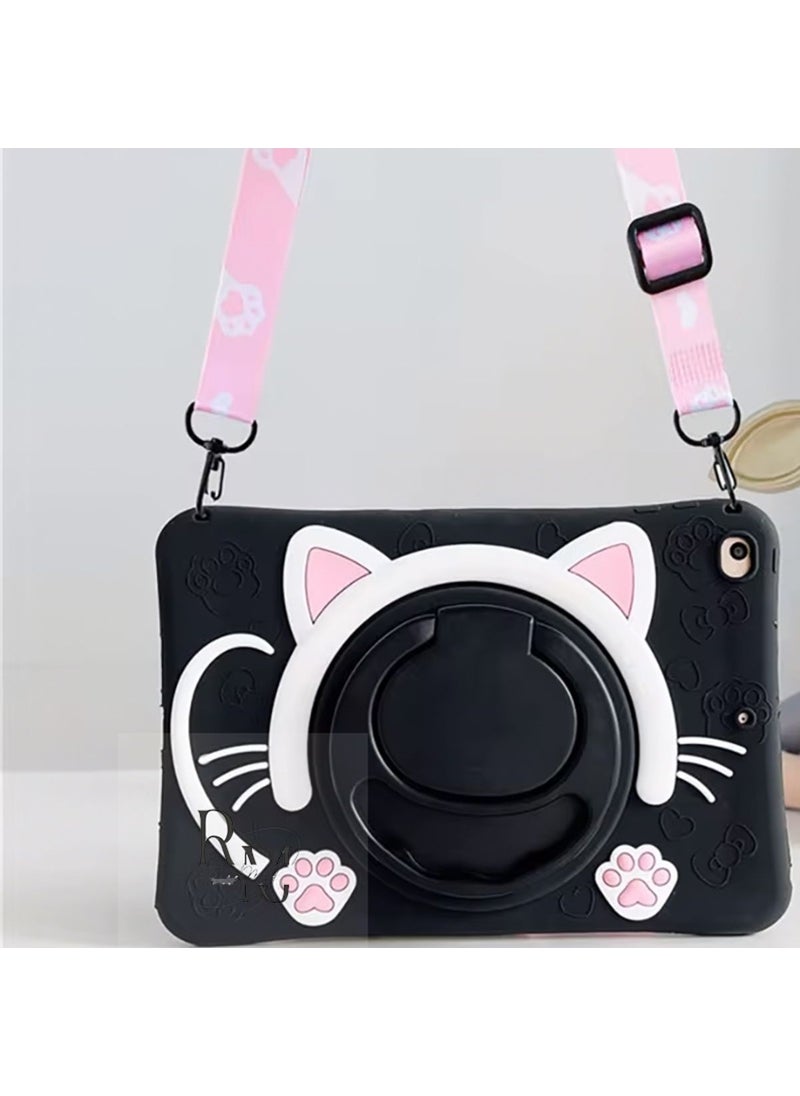 Samsung Galaxy Tab A8 Lte X207 Compatible Cat Patterned Children's Tablet Case with Strap