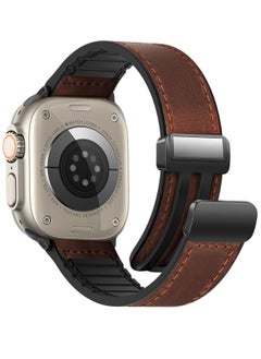 Magnetic Leather Watch Band Compatible with Apple Watch Band 49mm 45mm 44mm 42mm, Genuine Leather with Magnetic Buckle Replacement Strap Compatible with Apple Watch Ultra Series