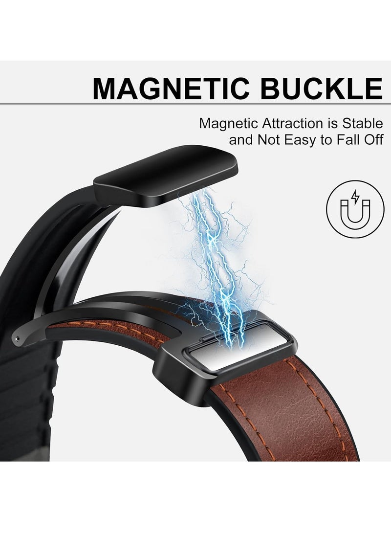 Mmmon - Magnetic Leather Watch Band Compatible with Apple Watch Band 49mm 45mm 44mm 42mm, Genuine Leather with Magnetic Buckle Replacement Strap Compatible with Apple Watch Ultra Series - Image 1