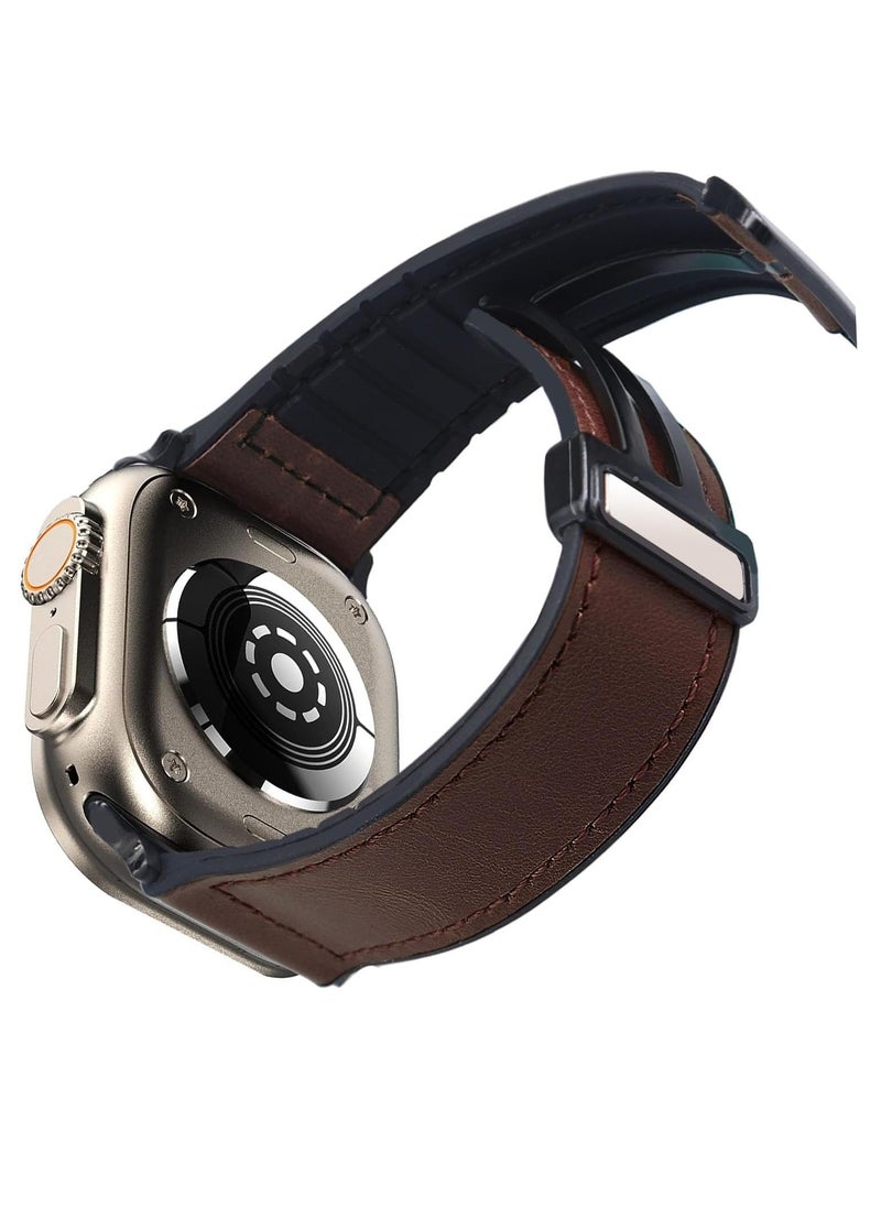 Mmmon - Magnetic Leather Watch Band Compatible with Apple Watch Band 49mm 45mm 44mm 42mm, Genuine Leather with Magnetic Buckle Replacement Strap Compatible with Apple Watch Ultra Series - Image 1