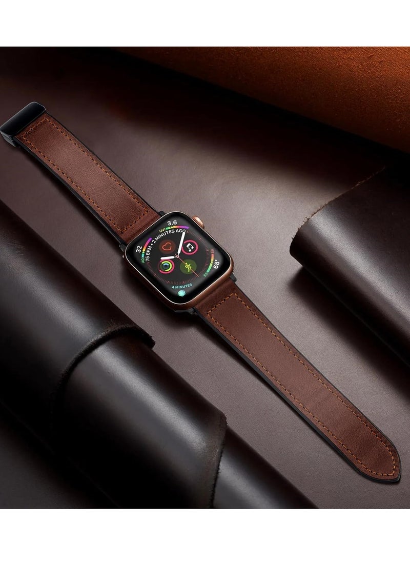 Mmmon - Magnetic Leather Watch Band Compatible with Apple Watch Band 49mm 45mm 44mm 42mm, Genuine Leather with Magnetic Buckle Replacement Strap Compatible with Apple Watch Ultra Series - Image 1