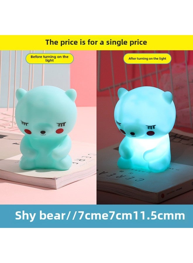 Unicorn Starry Sky Sun Glitter Ice Cream Night Light Children's Room Decor Feeding Little Night Light Luminous Toy-Color:Big Bear (Blue) - Image 1